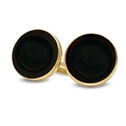 14k Gold Onyx Polished Coin Cuff Links - 14mm