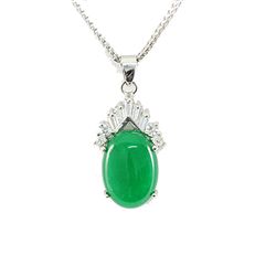 Natural Jade Set Sterling Silver Zircon Diamonds