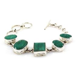 144ctw Toggle Clasp Emerald Silver Bracelet