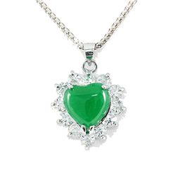 Natural Heart Jade Set Sterling Silver Zircon Diamonds