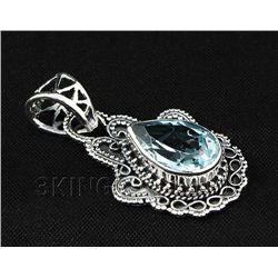 6.50CT Pear Blue Topaz Antique Design .925 Pendant 3.86