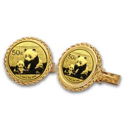 2012 1/10 oz Gold Panda Cuff Links (Polished Rope) 14KT
