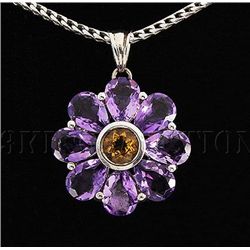 Flower 1.39g Sterling Silver Amethyst&Citrine Pendant 7