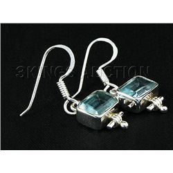 4.80CT Blue Topaz Bezel Design 0.925 Hook Earring 2.86g