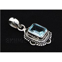 3.40CT Emerald Blue Topaz Antique Design .925 Pendant 2