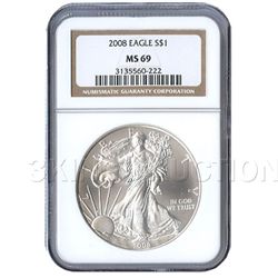 Certified Uncirculated Silver Eagle 2008 MS69