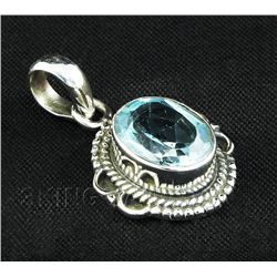 3.50CT Oval Blue Topaz Antique Design .925 Pendant 2.84