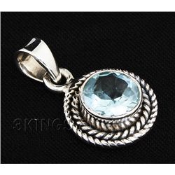 1.55CT Round Blue Topaz Antique Desing .925 Pendant 1.8