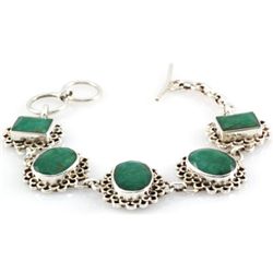 144.5ctw Natural Emerald Silver Bracelet