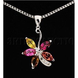 Pretty 3.09g Flower Silver Multi Precious Stones Pendan