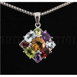 Retro Design 3.03g Silver Multi Precious Stone Pendant
