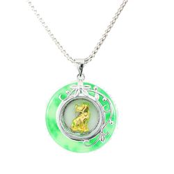 Natural Chinese Spinner Gold Dog Silver Pendant