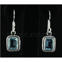 4.80CT Blue Topaz Antique Design 0.925 Hook Earring 3.7