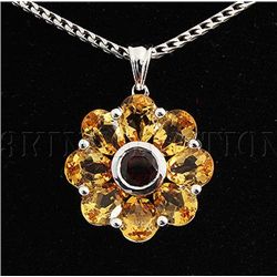 Flower 3.58g Silver Citrine&Garnet Gemstone Pendant 3.4