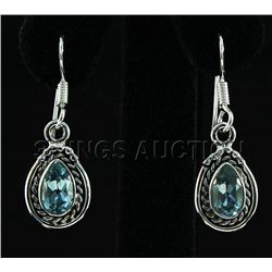 2.00CT Pear Blue Topaz Antique Design .925 Earring 3.21
