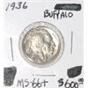 Image 1 : 1936 BUFFALO NICKEL RED BOOK VALUE IS $600.00 *EXTREMELY RARE MS-66+ HIGH GRADE* !!