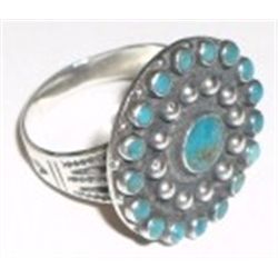 VINTAGE 1930'S *ZUNI INDIAN* STERLING SILVER & TURQUIOSE RING WITH 18 STONES!!