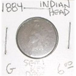 1884 INDIAN HEAD RED BOOK VALUE IS $6.00 *RARE SEMI-KEY DATE GOOD GRADE*!!