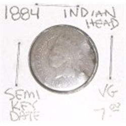 1884 INDIAN HEAD RED BOOK VALUE IS $7.00 *RARE SEMI-KEY DATE VERY GOOD GRADE*!!