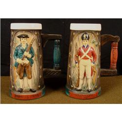 REDCOAT AND MINUTEMAN 1776 MAT PAINTED CERAMIC MUGS