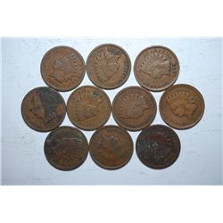 Indian Head Pennies; Various Dates; All Good Or Better; Lot of 10; EST. $15-20