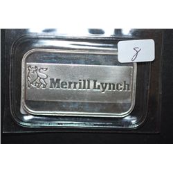 Merrill Lynch Commemorative Silver Ingot; .999 Fine Silver 1 Oz.; EST. $40-50