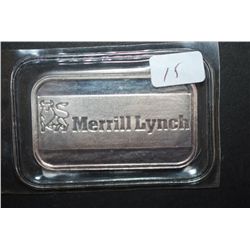 Merrill Lynch Commemorative Silver Ingot; .999 Fine Silver 1 Oz.; EST. $40-50