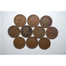 Indian Head Pennies; Various Dates; All Good Or Better; Lot of 10; EST. $15-20
