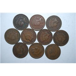 Indian Head Pennies; Various Dates; All Good Or Better; Lot of 10; EST. $15-20