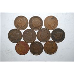 Indian Head Pennies; Various Dates; All Good Or Better; Lot of 10; EST. $15-20