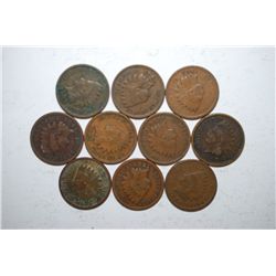 Indian Head Pennies; Various Dates; All Good Or Better; Lot of 10; EST. $15-20