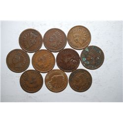 Indian Head Pennies; Various Dates; All Good Or Better; Lot of 10; EST. $15-20