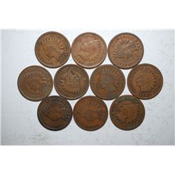 Indian Head Pennies; Various Dates; All Good Or Better; Lot of 10; EST. $15-20