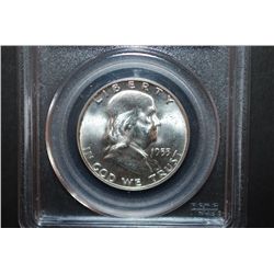 1955 US Ben Franklin Half Dollar; PCGS Graded MS64; EST. $35-55