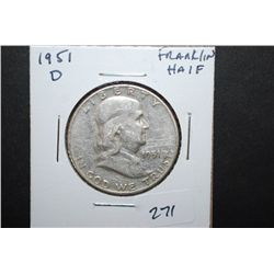 1951-D US Ben Franklin Half Dollar; EST. $15-20