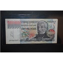Argentina 100,000 Cien Mil Pesos Foreign Bank Note; EST. $5-10