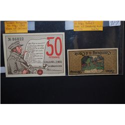 1922 German Notgeld 50 Pfennig Foreign Bank Note Town Of Calcar & 1921 German Notgeld 10 Pfennig Tow