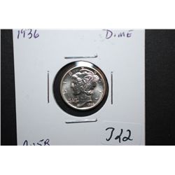 1936 US Mercury Dime; AU58; EST. $5-10