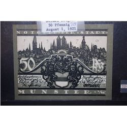 1921 German Notgeld 50 Pfennig Foreign Bank Note Town Of Munster; EST. $5-10