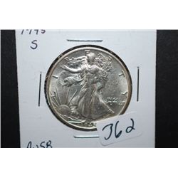 1945-S US Walking Liberty Half Dollar; AU58; EST. $15-20