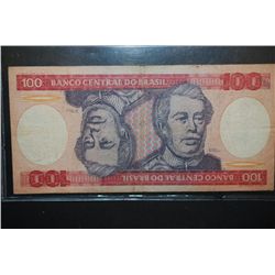 Brasil 100 Cem Cruzeiros Foreign Bank Note; EST. $5-10