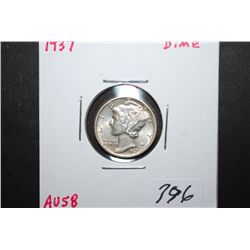 1937 US Mercury Dime; AU58; EST. $3-10