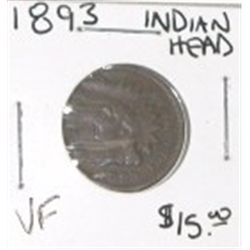 1893 INDIAN HEAD PENNY RED BOOK VALUE IS $15.00 *VERY FINE GRADE*!!