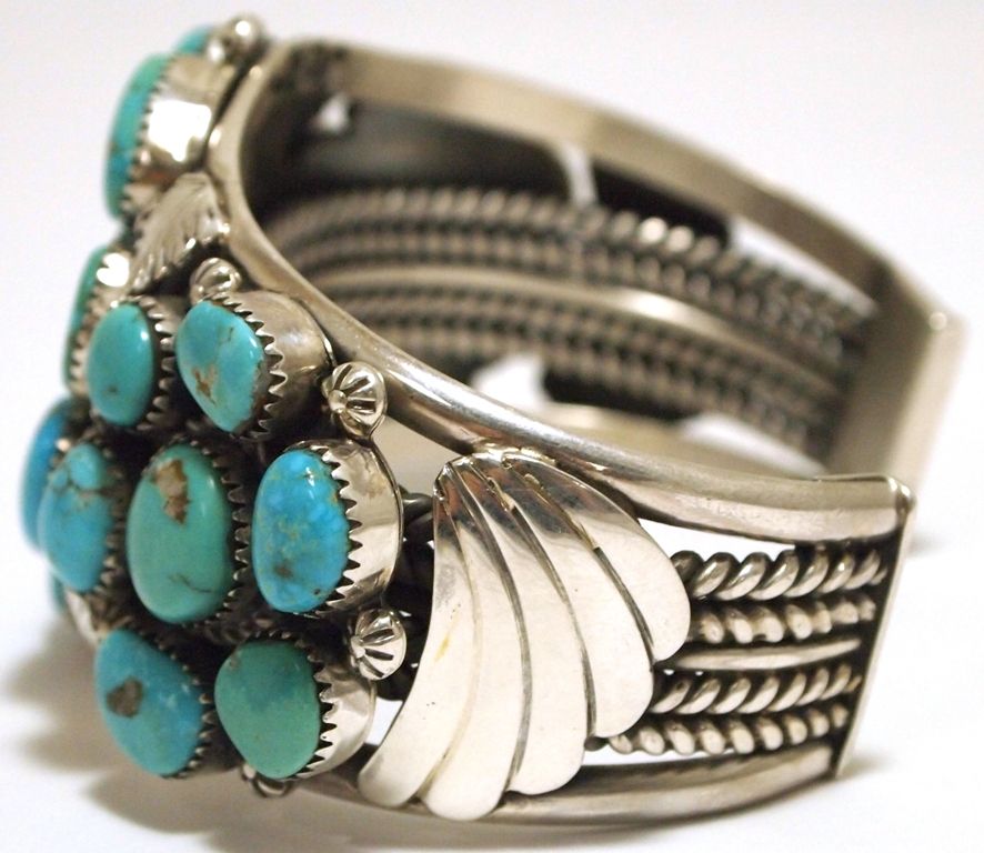 Old Pawn Navajo Morenci Turquoise Sterling Silver Cuff Bracelet - Mary ...