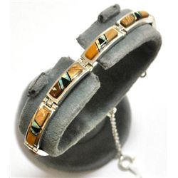 Navajo Multi-Stone Inlay Sterling Silver Link Bracelet - Calvin Begay