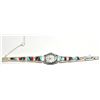 Image 4 : Navajo Multi-Stone Inlay Sterling Silver Link Bracelet Women's Watch - Calvin Begay