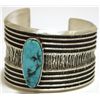 Image 1 : Navajo Kingman Turquoise Sterling Silver Tufacast Cuff Bracelet - Philander B Begay