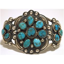 Old Pawn Navajo Morenci Turquoise Sterling Silver Cuff Bracelet - Henry Sam