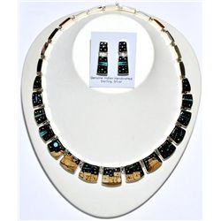 Navajo Pueblo Sterling Silver Necklace & Earrings Set - Calvin Begay