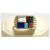 Image 1 : Navajo Multi-Stone Inlay Sterling Silver Men's Ring - Ray Jack